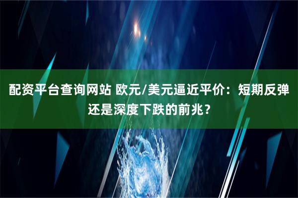 配资平台查询网站 欧元/美元逼近平价：短期反弹还是深度下跌的前兆？